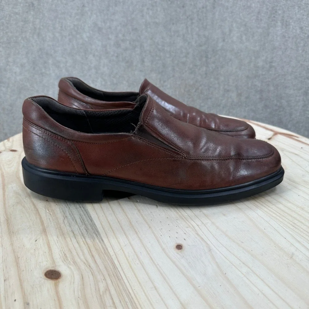 ECCO Loafers Mens 13-13.5 Brown Leather Slip On Bicycle Toe Dress Shoes